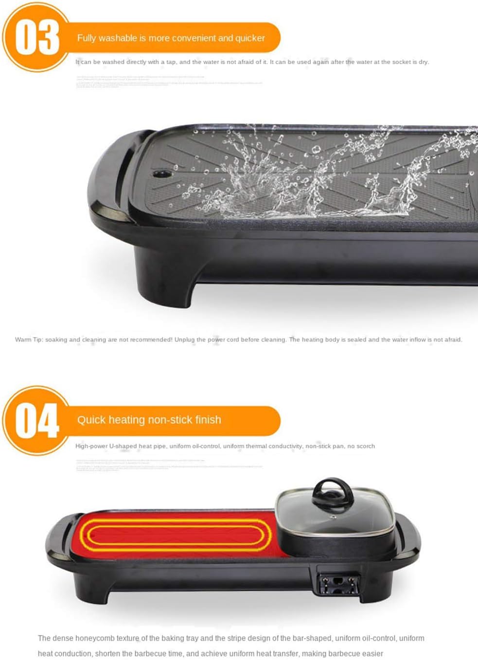 Electric BBQ Grill & Hot Pot 2-in-1 – Smokeless Non-Stick Indoor Roasting Pan, Multi-Functional Shabu Hot Pot, Family Party Use (UK Plug) شواية كهربائية مع قدر ساخن 2 في 1 – بدون دخان، غير لاصقة، للشواء الداخلي والشابو، مثالية للحفلات العائلية (UK Plug)