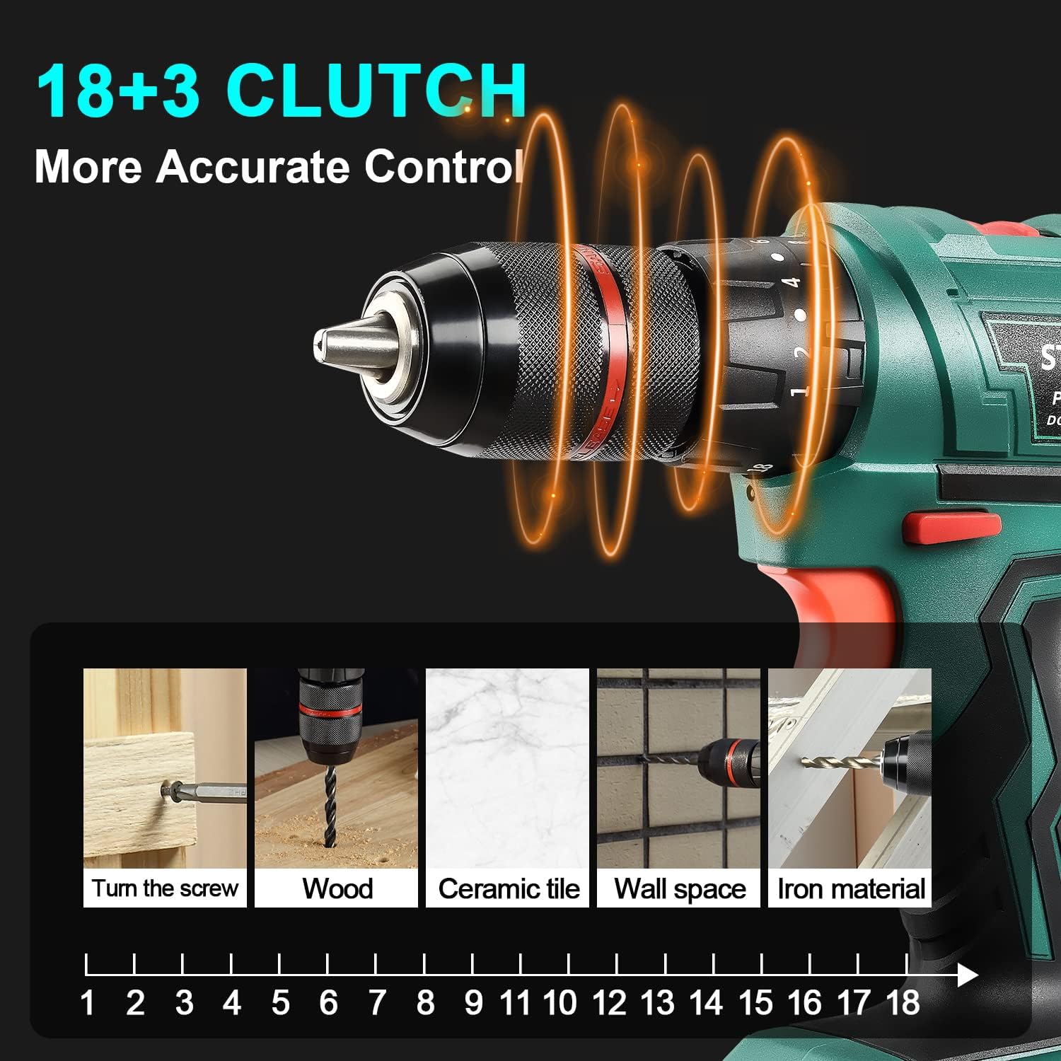 Cordless Drill Set – Hammer Drill Driver with 2×20V 2.0Ah Lithium Batteries & Charger, 18+3 Torque, 24 Accessories, Plastic Carry Case مجموعة مثقاب لاسلكي – مثقاب ومفك مع بطاريتين 20 فولت 2.0Ah وشاحن، 18+3 عزم، 24 ملحقًا، حقيبة بلاستيكية