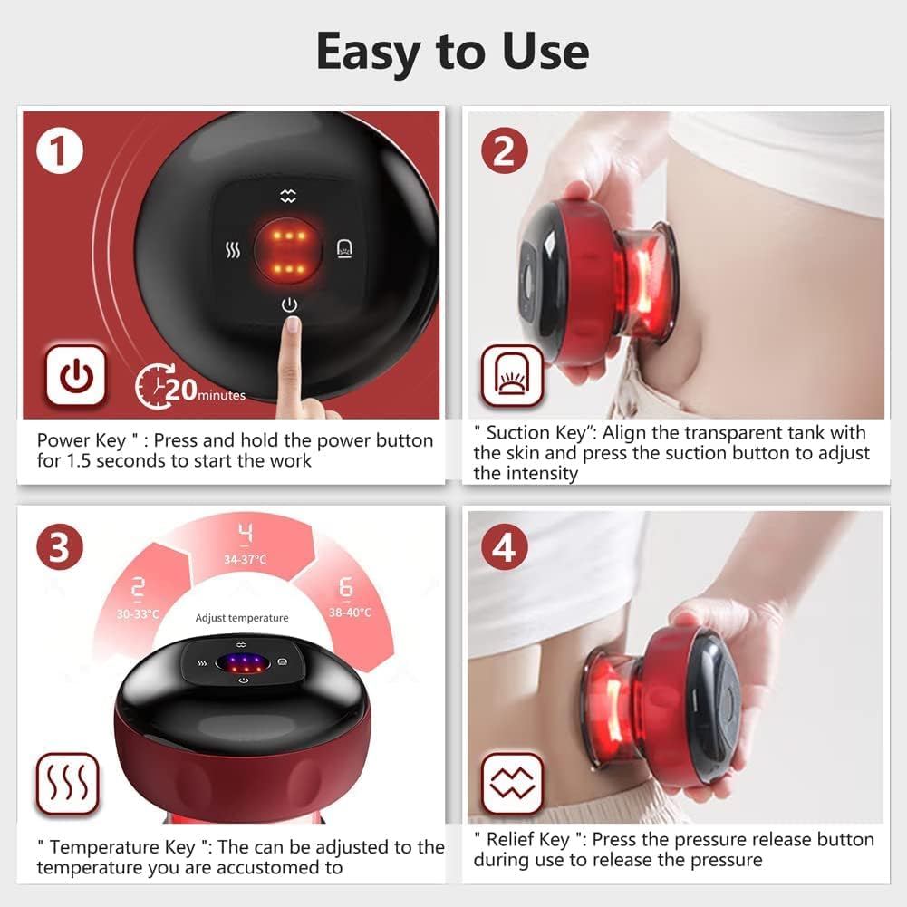 Electric 3-in-1 Cupping Therapy & Cellulite Massager, Rechargeable Gua Sha | جهاز العلاج بالحجامة الكهربائي 3 في 1 وتدليك السيلوليت، جهاز Gua Sha قابل للشحن