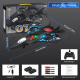 RC Aeroplane 2.4GHz Quadcopter L0712 – Floating Fighter, RTF for Beginners, Kids & Adults, Toy with Colored Lights & USB Charging طائرة RC 2.4GHz رباعية المحركات L0712 – مقاتلة عائمة جاهزة للطيران للمبتدئين، الأطفال والكبار، لعبة بأضواء ملونة وشحن USB