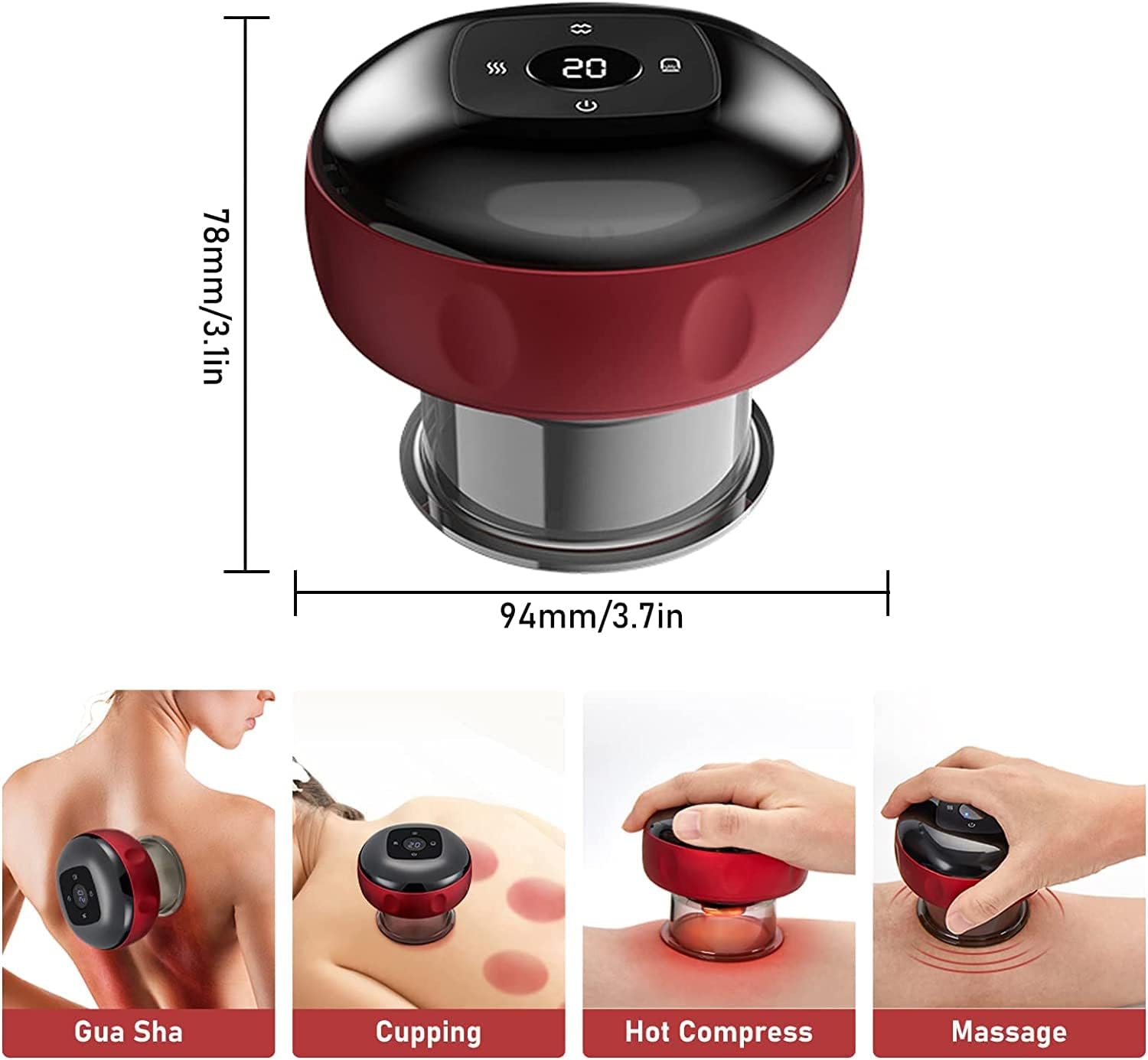 Electric 3-in-1 Cupping Therapy & Cellulite Massager, Rechargeable Gua Sha | جهاز العلاج بالحجامة الكهربائي 3 في 1 وتدليك السيلوليت، جهاز Gua Sha قابل للشحن