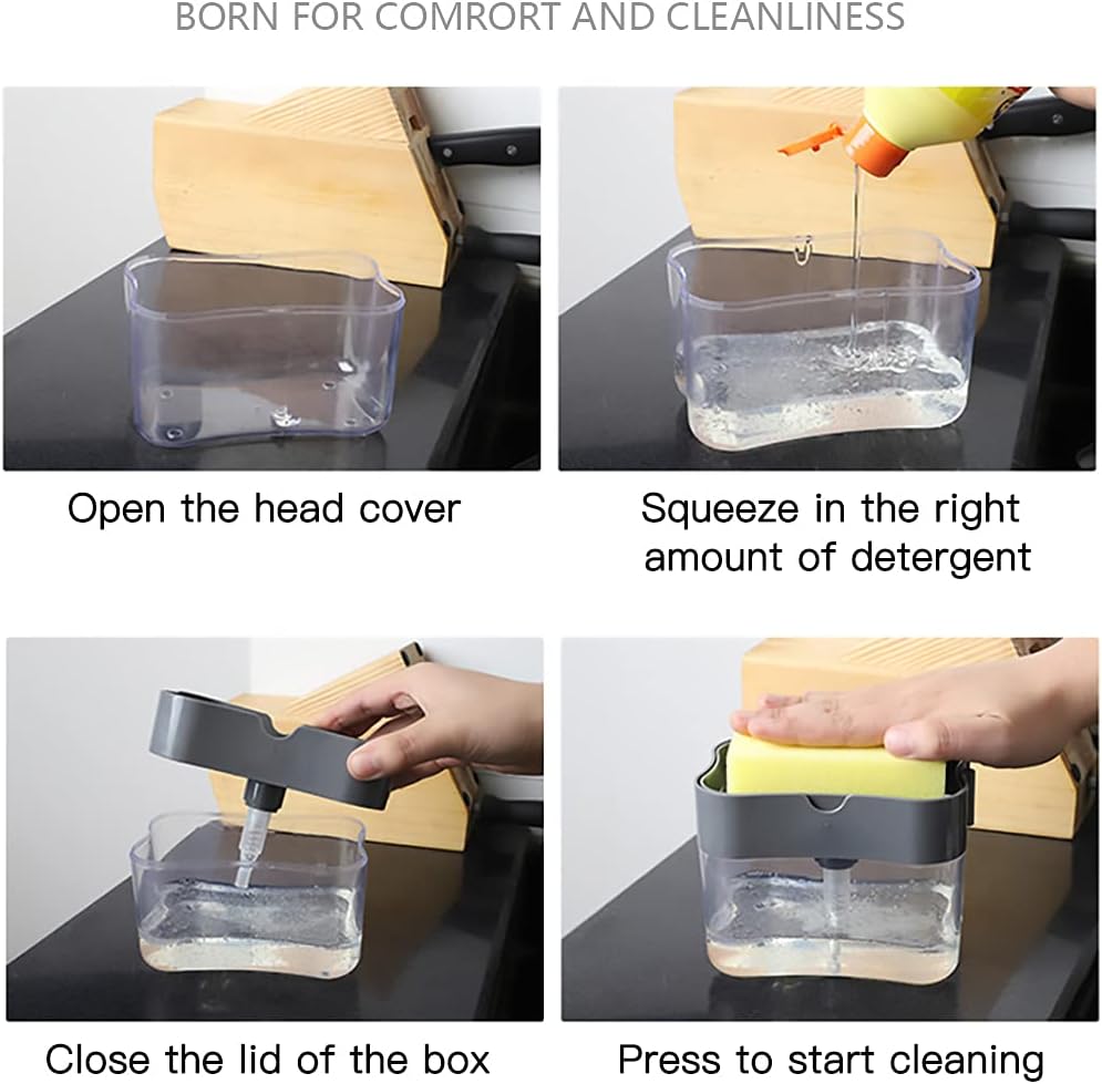 Kitchen Soap Dispenser with Sponge Holder, Soap Pump for Dishwashing Sink | موزع صابون للمطبخ مع حامل إسفنجة، مضخة صابون لحوض الجلي
