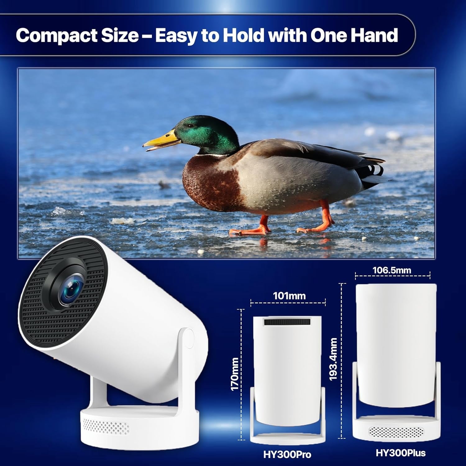 HY300 Mini Projector – Full HD 1080p, 4K, Auto Keystone, Android 11, WiFi & Bluetooth, 5W Speaker جهاز عرض HY300 صغير – Full HD 1080p، 4K، ضبط تلقائي، أندرويد 11، واي فاي وبلوتوث، مكبر صوت 5 وات