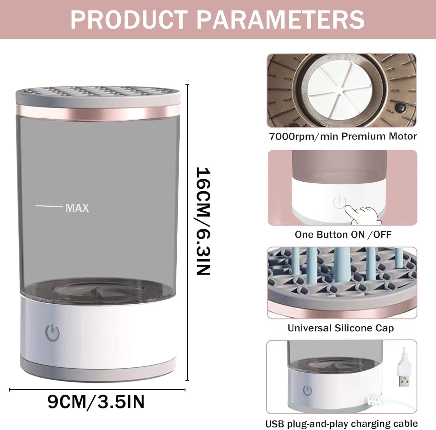 3-in-1 Electric Makeup Brush Cleaner, Automatic Cosmetic Brush Cleaner with Mat | منظف فرش المكياج الكهربائي 3 في 1، منظف فرش التجميل التلقائي مع حصيرة