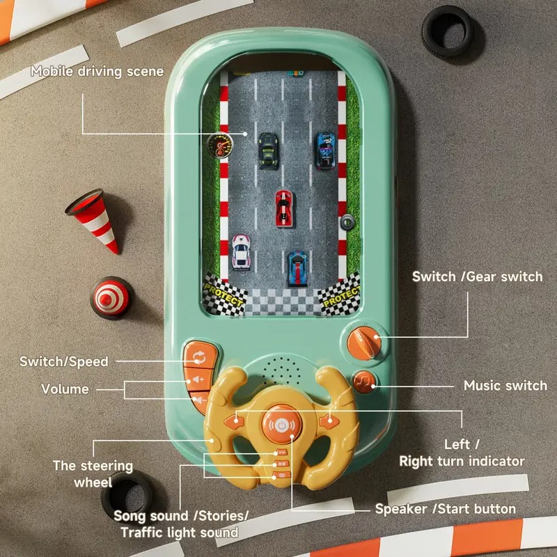 Car Racing Game Console with Steering Wheel, Driving Simulation Toy with Music | جهاز لعبة سباق السيارات مع عجلة قيادة، لعبة محاكاة قيادة بالموسيقى
