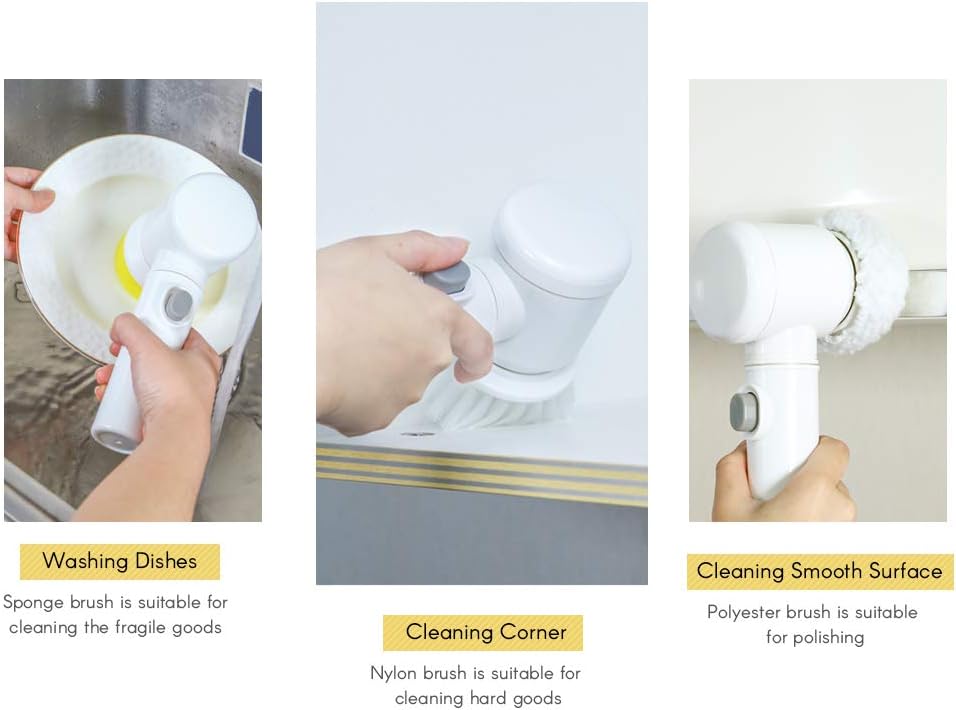 5-in-1 Electric Cleaning Brush, Battery Powered Scrubber for Kitchen, Bathroom & Home | فرشاة تنظيف كهربائية 5 في 1، جهاز كشط يعمل بالبطارية للمطبخ والحمام والمنزل
