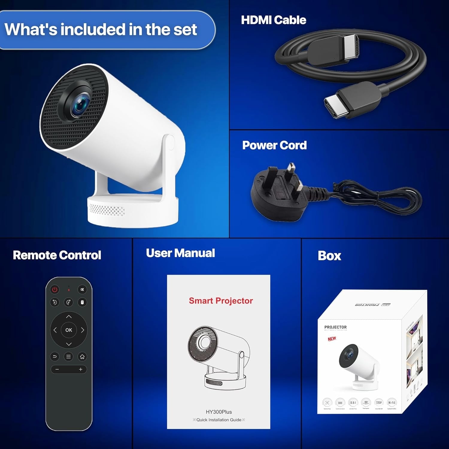 HY300 Mini Projector – Full HD 1080p, 4K, Auto Keystone, Android 11, WiFi & Bluetooth, 5W Speaker جهاز عرض HY300 صغير – Full HD 1080p، 4K، ضبط تلقائي، أندرويد 11، واي فاي وبلوتوث، مكبر صوت 5 وات