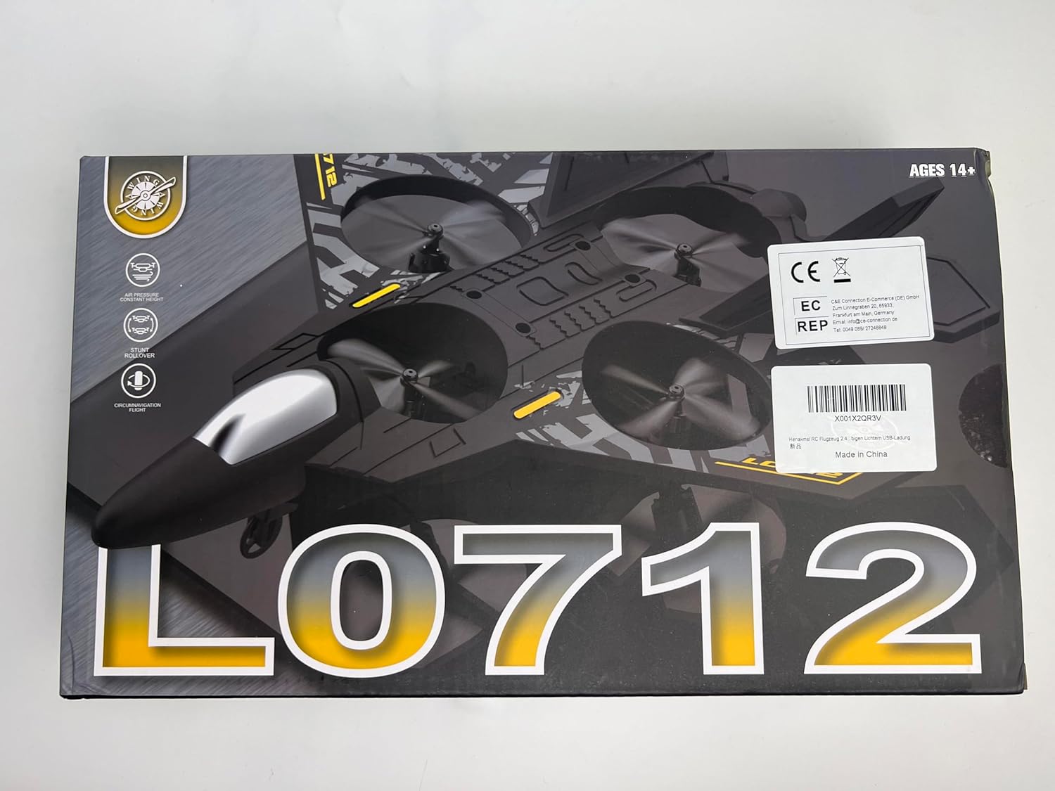 RC Aeroplane 2.4GHz Quadcopter L0712 – Floating Fighter, RTF for Beginners, Kids & Adults, Toy with Colored Lights & USB Charging طائرة RC 2.4GHz رباعية المحركات L0712 – مقاتلة عائمة جاهزة للطيران للمبتدئين، الأطفال والكبار، لعبة بأضواء ملونة وشحن USB