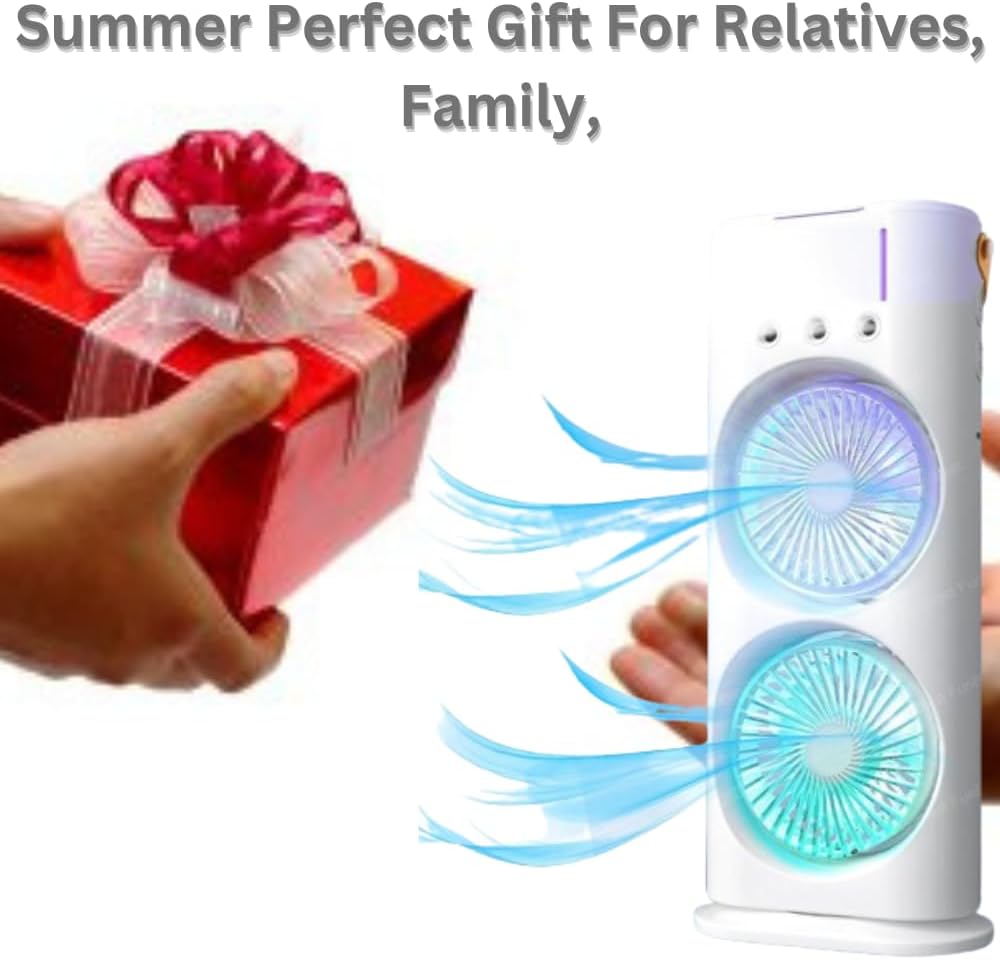 Portable Double-Ended Spray Fan – USB Rechargeable Mini Cooling Desk Fan with Water Mist, 15-Year Warranty, for Office & Home, Gift Idea مروحة محمولة مزدوجة الرش – قابلة للشحن USB، مروحة تبريد صغيرة مع رذاذ ماء، ضمان 15 سنة، للمكتب والمنزل، مثالية كهدية