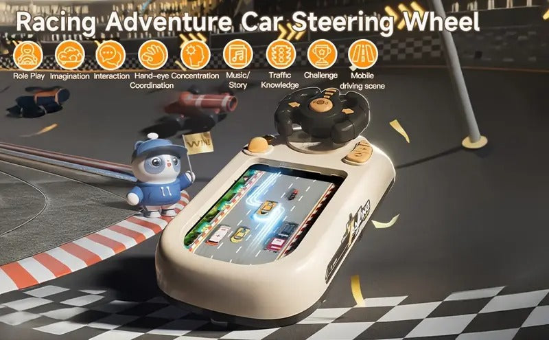 Car Racing Game Console with Steering Wheel, Driving Simulation Toy with Music | جهاز لعبة سباق السيارات مع عجلة قيادة، لعبة محاكاة قيادة بالموسيقى